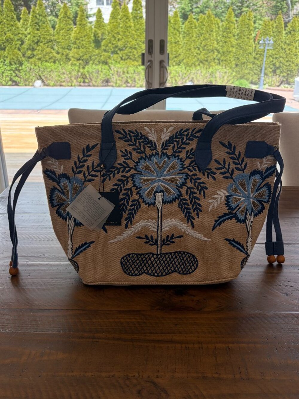 America & Beyond Floral Embellished Large Beaded Tote Bag